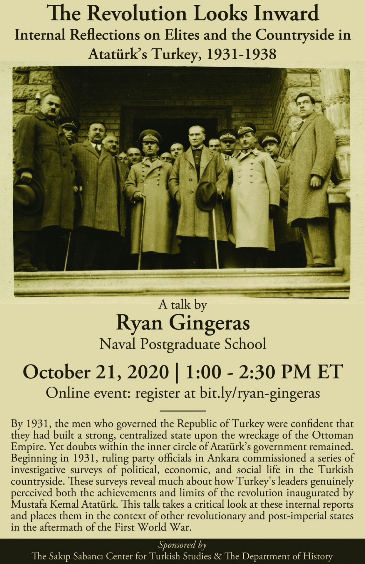Flyer for lecture by Ryan Gingeras