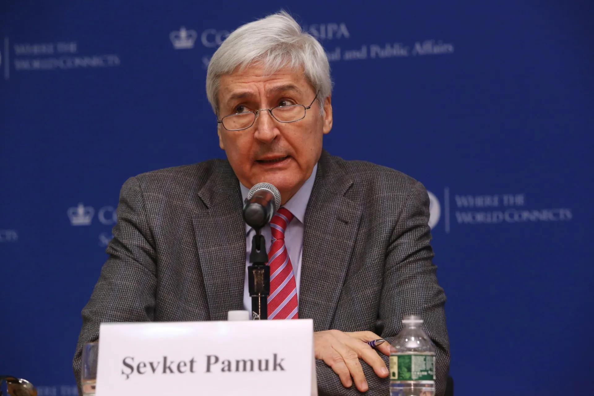 Sevket Pamuk answering questions for the Inaugural Sakip Sabanci Lecture at Columbia University